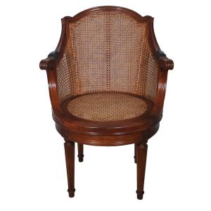  Mahogany Cane Office Chair In The Louis XVI Style, Late 20th Century.
