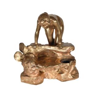 Gilt Bronze Inkwell By J. Anglès, Art Nouveau Period