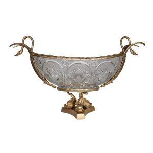 Benito Cut Crystal And Gilt Metal Bowl, Late 20th Century