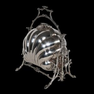 Victorian-era Silver-plated Metal Biscuit Tin 