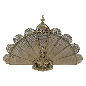 Fan-shaped Fire Screen In Gilt Bronze And Brass, Napoleon III Period