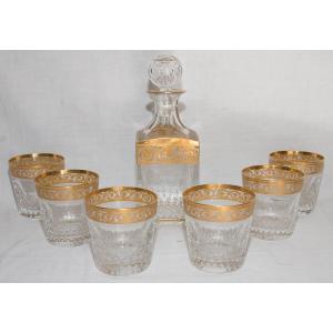 6 Whisky Glasses And Decanters Cristallerie De Saint Louis Modèle Thistle Or