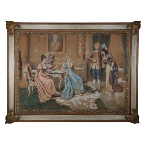 Tapestry Painted Bourgeois Interior Late 19th Century