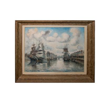 Marine Huile Sur Toile Frank Will 1900-1951