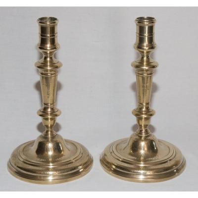 Pair Of Bronze Candlesticks, C Crowned 1745-1749