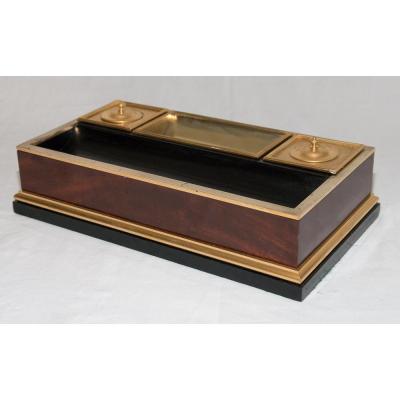 Encrier En Acajou Et Bronze Doré époque Napoléon III