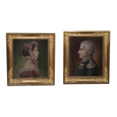 Paire De Portraits époque Restauration