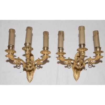 Pair Of Gilt Bronze Sconces Restoration Period
