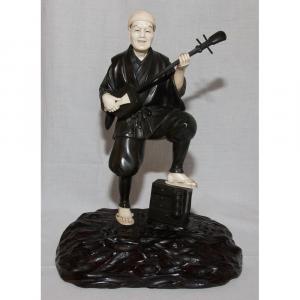  Okimono Joueur De Shamisen Période Meiji