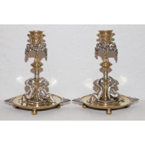 Pair Of Candlesticks Signed Henri Picard Late Nineteenth Century