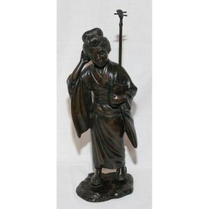 Geisha Bronze Sculpture Japan Meiji Period