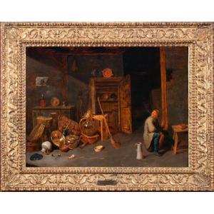 Studio Interior With Seated Old Man Attributed To David Ryckaert III