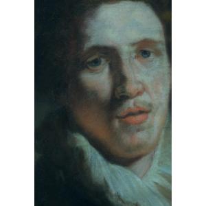 Old Beautiful Painting Portrait Young Dreamy Man Pastel Costume 18th On Canvas