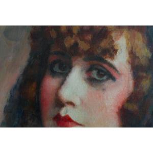 Charles Guerin Old Beautiful Painting Portrait Young Redhead Woman Mantilla Khôl 1900 Year
