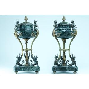 Philippe Thomire Cassolettes Vase Antique Bronze Marble Woman Aulos Griffon