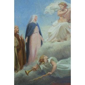 Beautiful Old Religious Painting Intercession Virgin Angel Heaven Study Sv Lenepveu 19 Neo Classic
