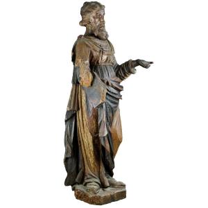 Large Baroque Carved Wood Sculpture Portrait Saint Evangelist Apostle 17th