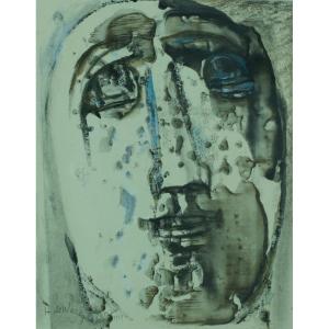 Henry De Waroquier Old Portrait Art Deco Face Signed Ink Watercolor Drawing 1929