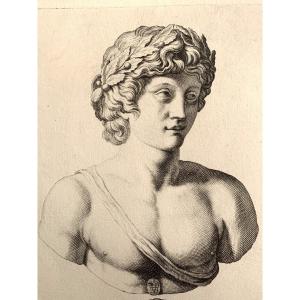 Old Antique Portrait Engraving Man Galleria Giustiniana Del Marchese 17th Rome