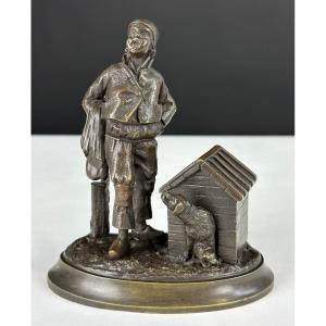 Old Bronze Inkwell Street Crier Au Chien Nineteenth Paris Old Popular Profession