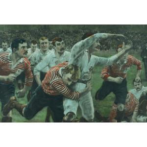 Old Lithograph Sport Team Match Rugby Stade Rwc 23 A Rugby Match Wollen William Barnes