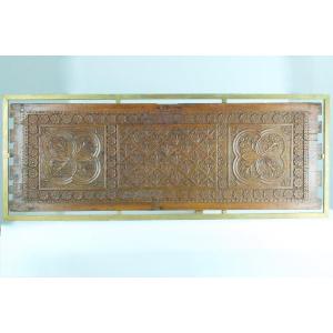 Ancien panneau art populaire coffre des Balkans bois sculpté fleur Mélèze 17 ème