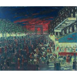 Painting Paris The Champs Elysées Raymond François Georges V Cinema Lord Byron 1950 Summer Evening