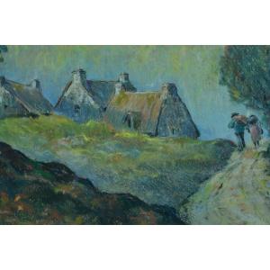Albert Gouget Old Breton Painting Forest Of Beffou Animated Breton Sabotier Côtes d'Armor