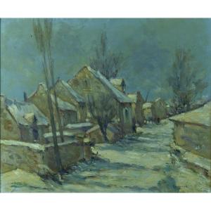 André Villaret Old Painting Hst Impressionist Landscape Aveyron Snow Village Impressionist