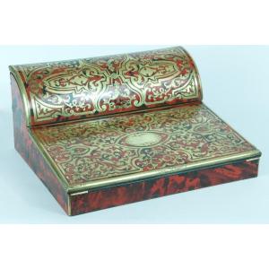 Old Louis XIV Tortoiseshell Boulle Marquetry Writing Case Bronze Inkwell Cylinder
