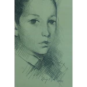 Manolo Ruiz Pipo Rare Old Painting Drawing Portrait Of Young Boy 1958 Agen
