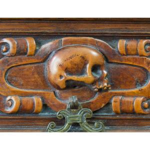 Old Furniture Travel Cabinet Renaissance Memento Mori Italy Carved Wood