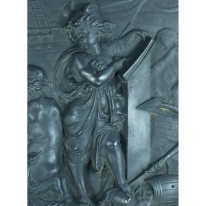 Pair Of Large Carrier Belleuse Wall Plates Allegory Of The Arts Travel Putti Love Cherub