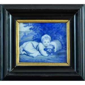 Old Porcelain Painting Reynolds Princess Sophie Mathilde Of Gloucester Dog Royalty 