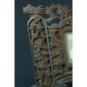 Large Old Frame In Carved Wood Dragon Birds Indochina Vietnam Foliage Photos 19th