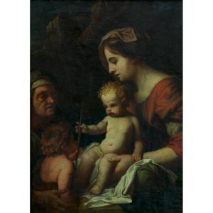 Old Painting Portrait Madonna Virgin And Child 17th Michel Corneille Hst Religious Frame