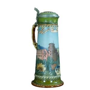 Large Old Heidelberg Mettlach Stein Villeroy And Boch Beer Mug 42 Cm 3l