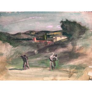 Old Drawing Animated Oriental Landscape Morocco Portrait Jean Terles Art Deco