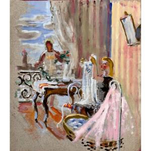 Old Interior Drawing Of Bourgeois Salon Paris Hamburg Jean Terles Art Deco