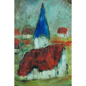d'Anty Beautiful Modern Expressionist Painting Landscape House Red Roof Painting Canada
