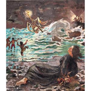 Old Drawing Jean Terles Portrait Of Hobbled Young Woman Daphné Du Maurier