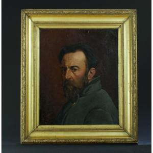 Old Painting Self-portrait In Mirror Signed Chabou Toulouse 19th Hst