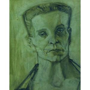 Sam Ringer Modern Painting Portrait Of A Man Expressionist 1950 Painting Hst Judaica