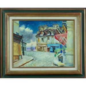Sine Mackinnon Old Painting Street Corner Paris Old Montmartre Street Light Ireland