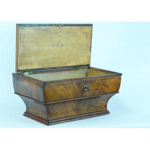 Old Large Sewing Box Charles X Walnut Veneer Brass Storage 19th