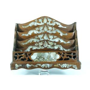 Old Mail Box Letter Holder Indochina China Mother Of Pearl Bat Dragons 1900