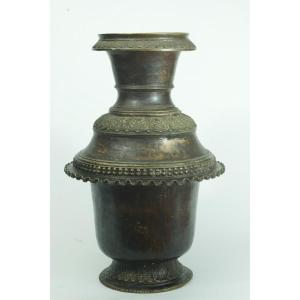 Large Antique Bronze Vase Tibet Nepal Archaic Citipati Skull 18th Century Buddhism Hinduism