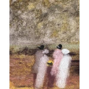 Gabrielle Belocq Old Elegant Impressionist Pastel Drawing Seaside Hat