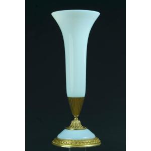 Old Large Opaline Vase Sèvres Crystal Bronze Frame Creation L Seiler Soliflore Decor