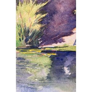 Mattéo Brondy Watercolor Study Drawing Landscape Riverside The Marne At Chelles 